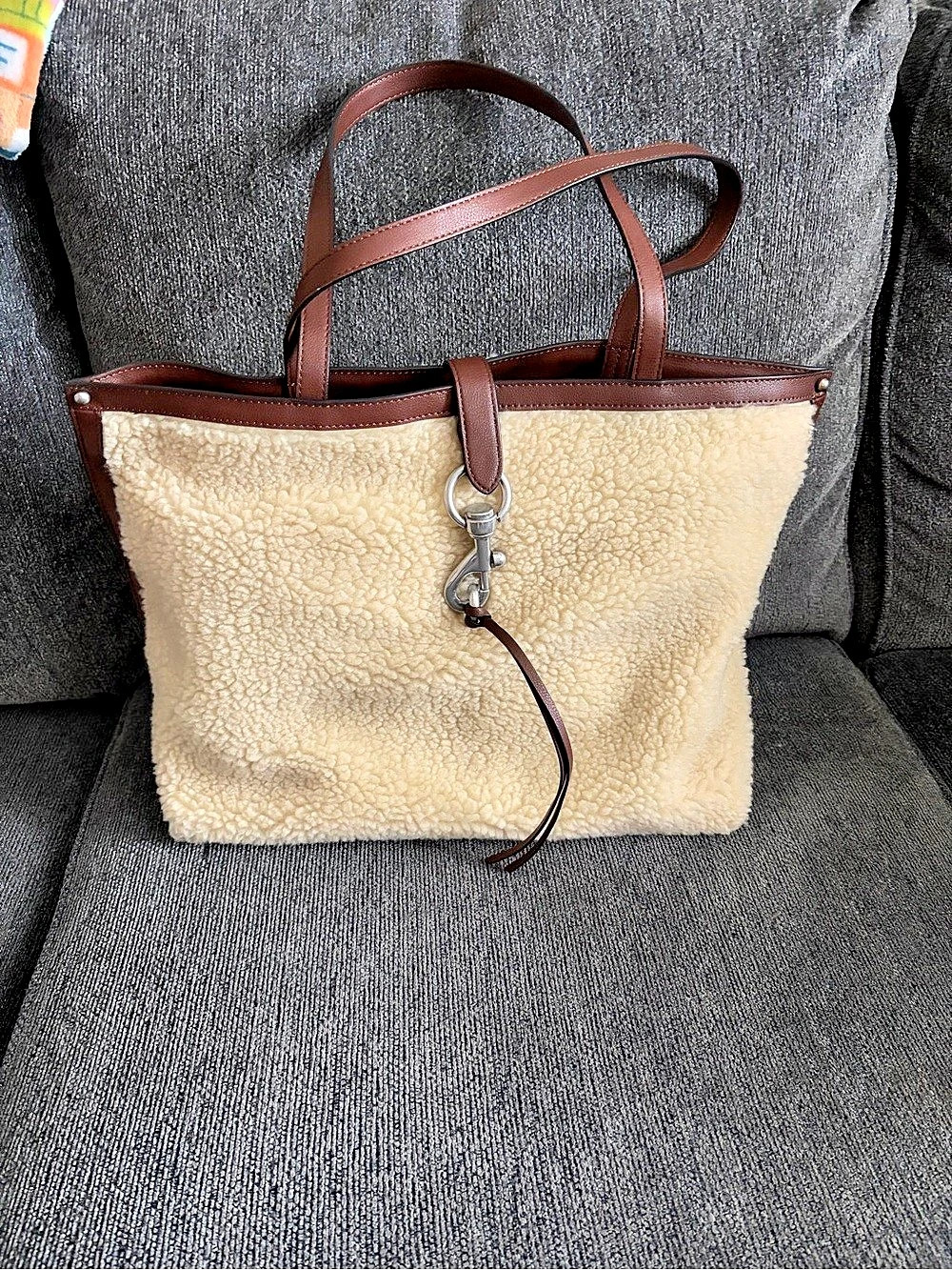 Rebecca Minkoff Megan Faux Shearling Tote Brown & Cream